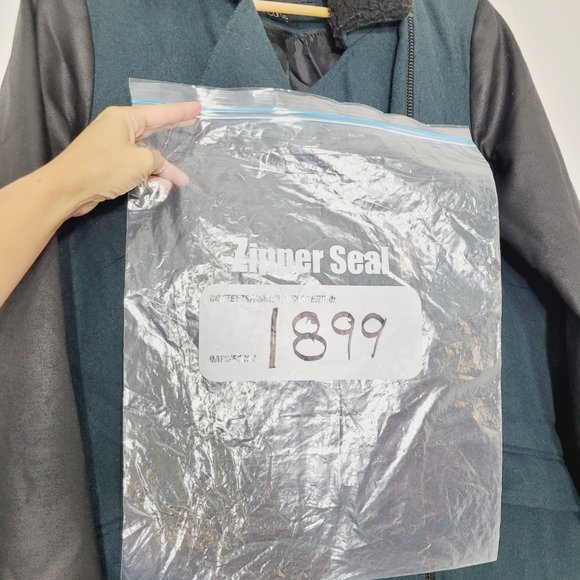 Asos Curve Faux Leather Zip Moto Jacket Wool Blend Coat Black Teal Plus Size 16 - Picture 13 of 13